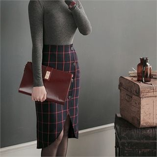 O.JANE Buttoned Graph-Check Skirt