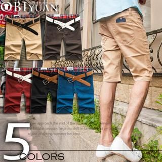OBI YUAN Faux-Leather-Trim Shorts