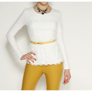 Zyote Long-Sleeve Lace Panel Top