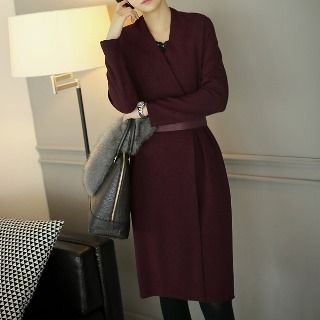 Aision Long-Sleeve Belted Dress