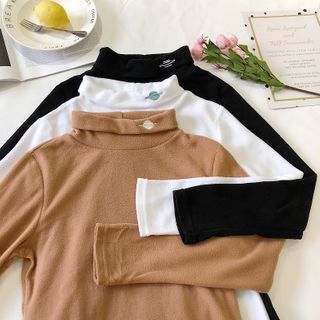 Turtleneck Planet Embroidered Long-sleeve T-shirt