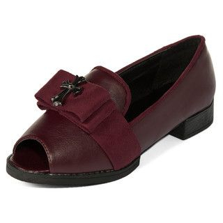 yeswalker Peep-Toe Bow-Accent Loafers