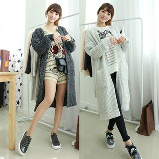 Dodostyle Collarless Open-Front Knit Coat