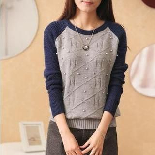 Weaverbird Beaded Raglan-Sleeve Sweater