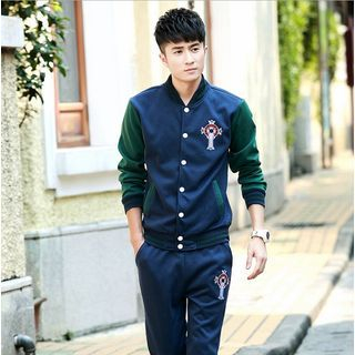 Danjieshi Set: Embroidered Snap-Button Jacket + Sweatpants