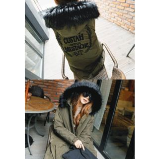 REDOPIN Faux-Fur Hooded Drawstring-Waist Coat