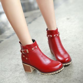 JY Shoes Faux Leather Studded Ankle Boots