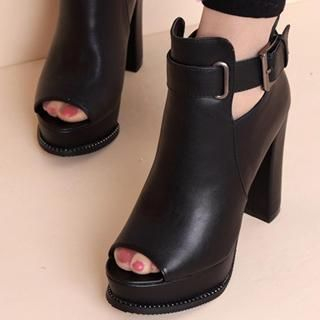 Forkix Boots Belted Open-Toe Platform Heeled Short Boots