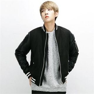 THE COVER Faux-Leather Sleeve Baseball Jacket