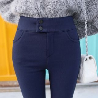 Splashmix Buttoned Fleece-Lined Skinny Pants