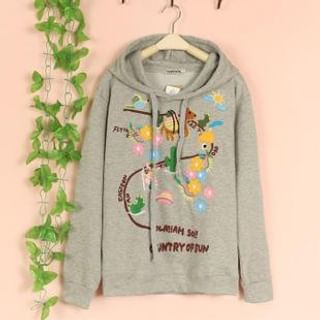 Cute Colors Applique Drawstring Hooded Pullover