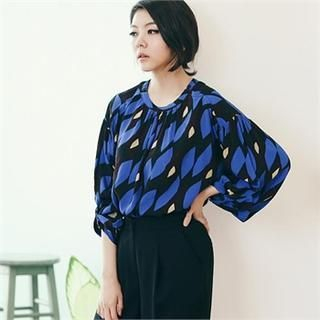MAGJAY Puffed Tab-Sleeve Patterned Top