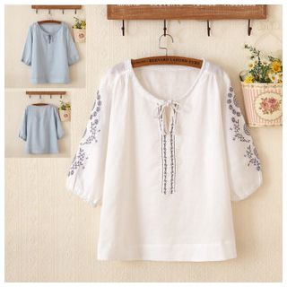 Waypoints Embroidered Linen-blend Top