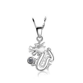 BELEC 925 Sterling Silver Chinese Zodiac Dragon Pendant with Silver Crystals and Necklace