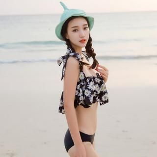Beach Date Set: Ruffled Printed Tankini + Printed Skirt