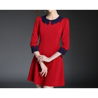 Merald 3/4 Sleeved Lace Panel Collared Dress