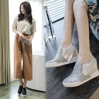 JY Shoes Glitter Hidden Wedge Slip-Ons