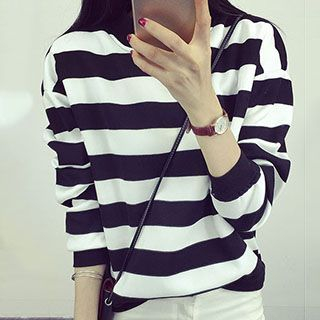 Melon Juice Stripe Mock-Neck Pullover