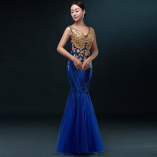 Royal Style Sleeveless Embellished Mermaid Evening Gown