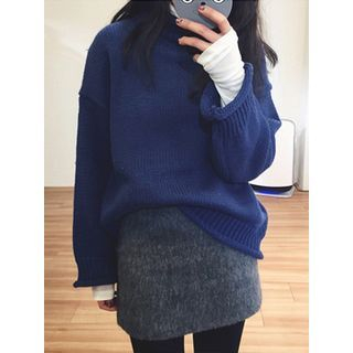 maybe-baby Turtle-Neck Drop-Shoulder Knit Top