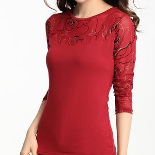 Fumiko Pointelle Long-Sleeve Embroidered Top