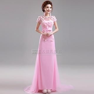 Angel Bridal Sequined Rosette Evening Gown
