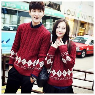 Simpair Couple Patterned Cable Knit Sweater