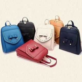 BeiBaoBao Faux-Leather Bow-Accent Backpack