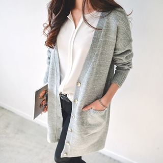 JUSTONE Lettering-Back Buttoned Long Cardigan