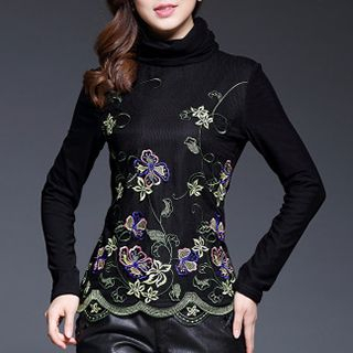 Beekee Fleece-lined Embroidered Lace Top