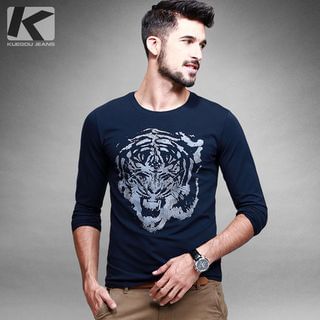 Quincy King Long-Sleeved Tiger-Print T-Shirt