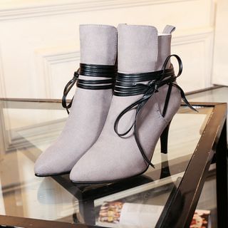JY Shoes Strappy Pointy Heeled Ankle Boots