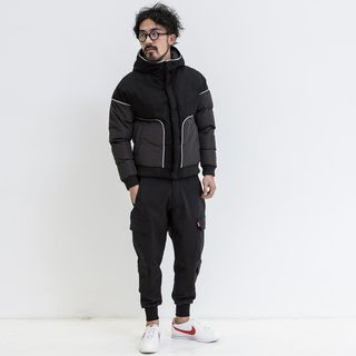 YIDESIMPLE Patchwork Hooded Padded Coat