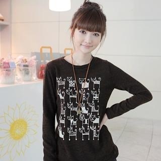 "Cat" Print Long-Sleeve Top