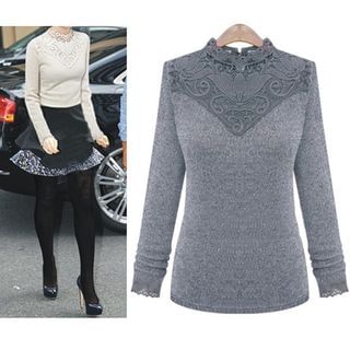 Flobo Long-Sleeve Lace Panel Knit Top