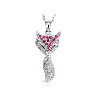 BELEC Lovely Sterling Silver Pendant with Rose Red Fox CZ and Necklace