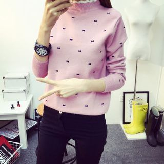 Fiori Stand Collar Patterned Knit Pullover