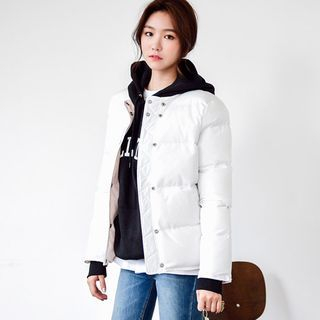 JUSTONE Collarless Snap-Button Puffer Jacket