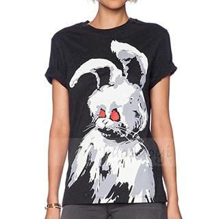 Obel Graffiti Rabbit Print Short-Sleeve T-Shirt