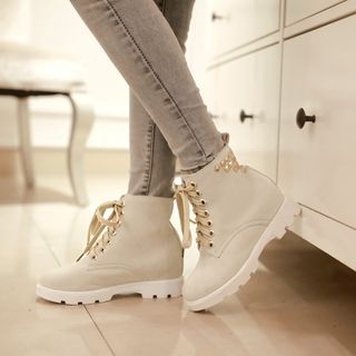 Pretty in Boots Studded Hidden Wedge Lace-up Boots