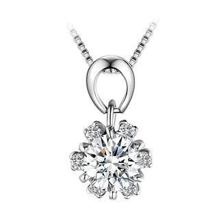 BELEC Christmas 925 Sterling Silver Snowflake Pendant with White Cubic Zircon and Necklace-40cm