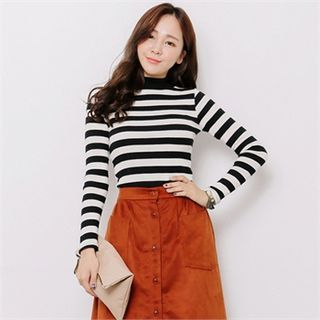 ANNINA Mock-Neck Striped Top