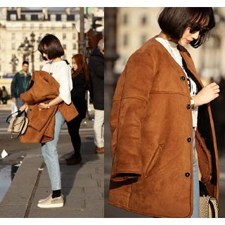 ssongbyssong Round-Neck Faux-Shearling Jacket