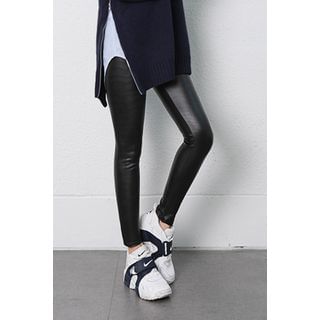 migunstyle Band-Waist Faux-Leather Leggings