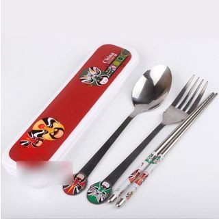 Peony House Cutlery Set with Case: Spoon + Fork + Chopsticks