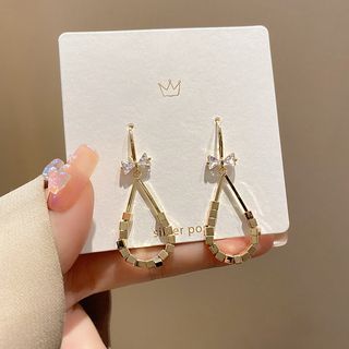 Bow Rhinestone Drop Earring E5419 - 1 Pair - Gold - One Size