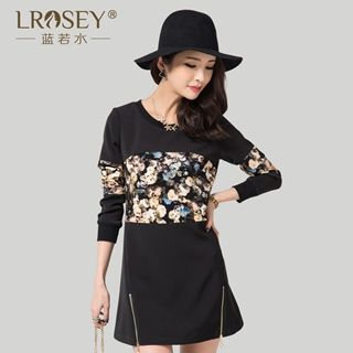 LROSEY Long-Sleeve Print-Panel A-Line Dress