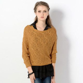 YesStyle Z Mock Two-Piece Knit Sweater Camel - One Size