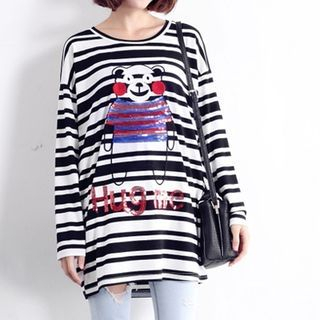 Mamaladies Long-Sleeve Striped Sequined Maternity Top