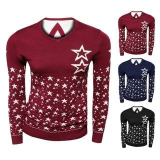 Bay Go Mall Star Printed V-neck Knit Top